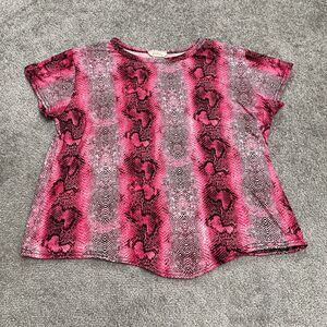 Punc Snakeskin Cropped Blouse Juniors XL Multi Round Neck Short Sleeve Casual